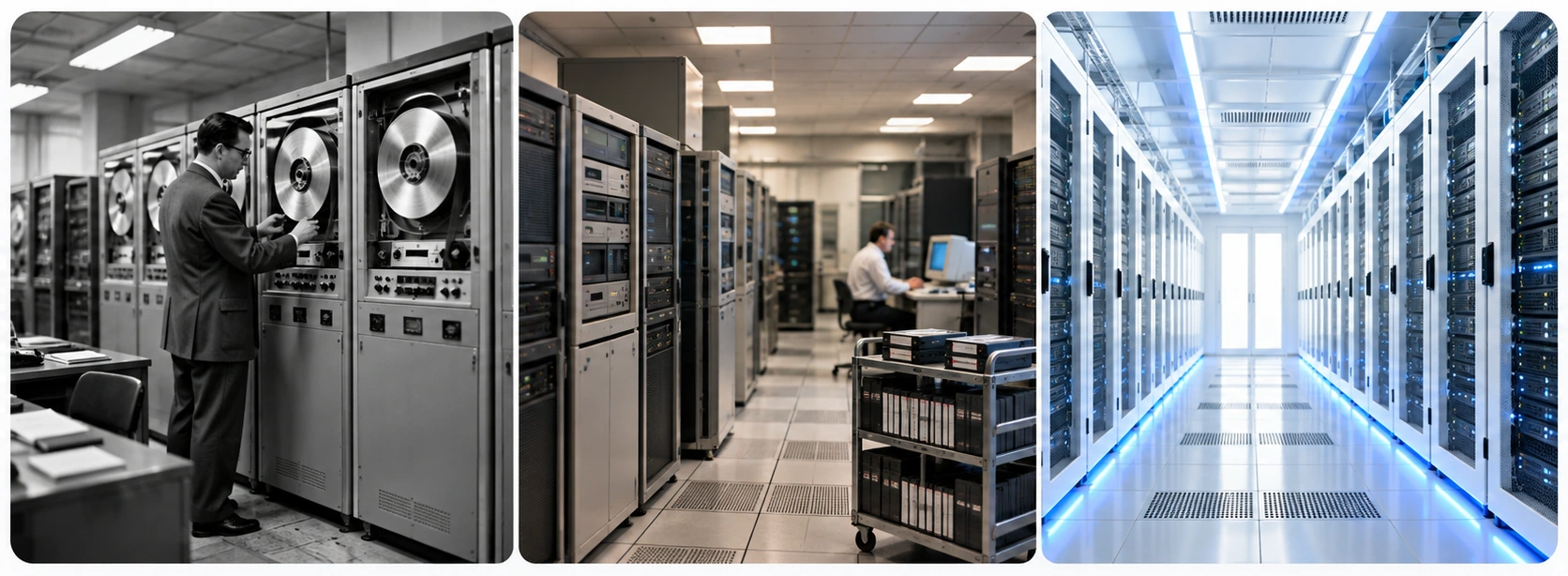 Эволюция вычислительной инфраструктуры: ленточные накопители IBM, вычислительный центр конца XX века и современный дата-центр